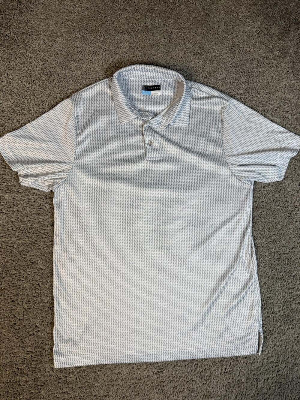 PGA TOUR Polo Shirt Mens M White ProSeries Golf Bag Print Wicking Breathable